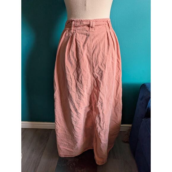 Vintage Pink Button Front Midi Skirt Cabincore A-Line Cotton Medium Large - Picture 7 of 7